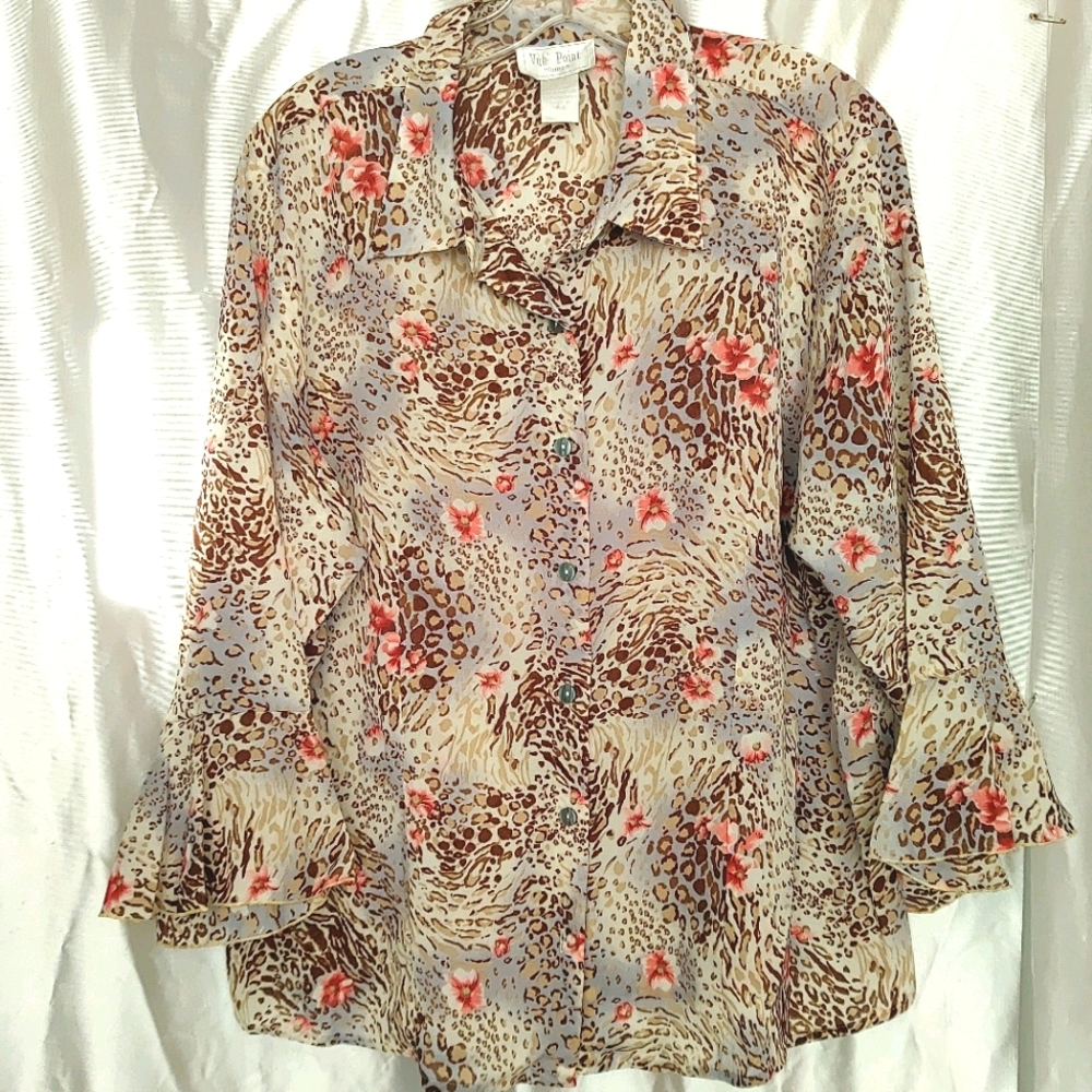 Vue point women floral animal print blouse xl